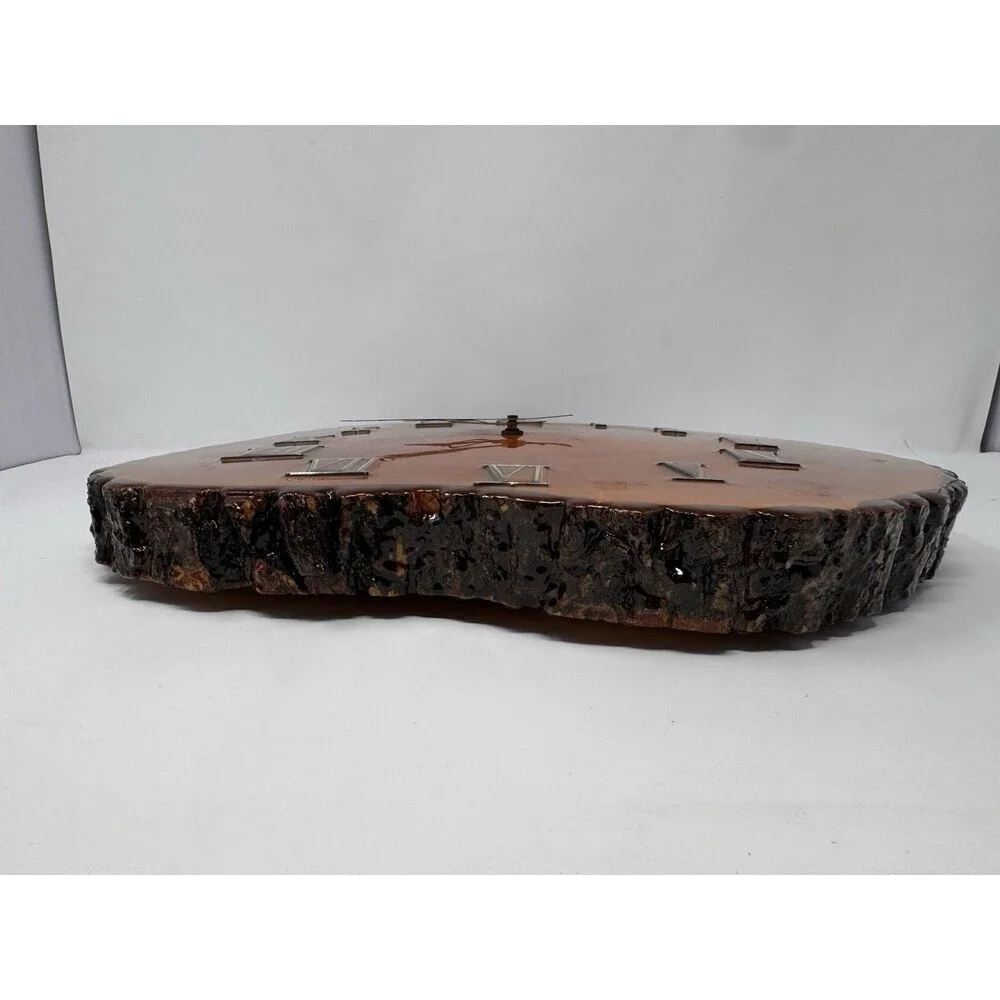 Vintage Live Edge Wood Slice Wall Clock Roman Numerals 15x16 Tested